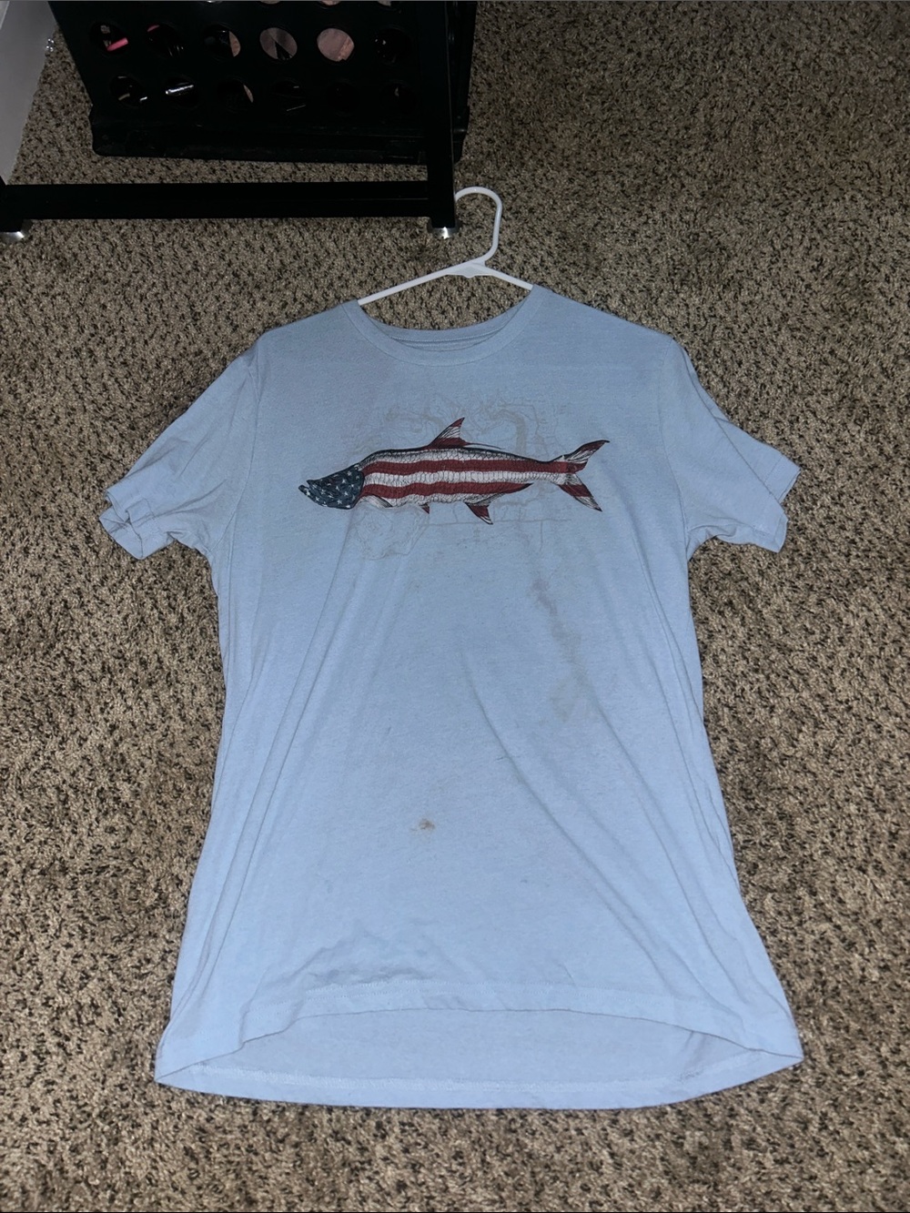 Light Blue Patriotic Fish Graphic T-Shirt - Unbranded